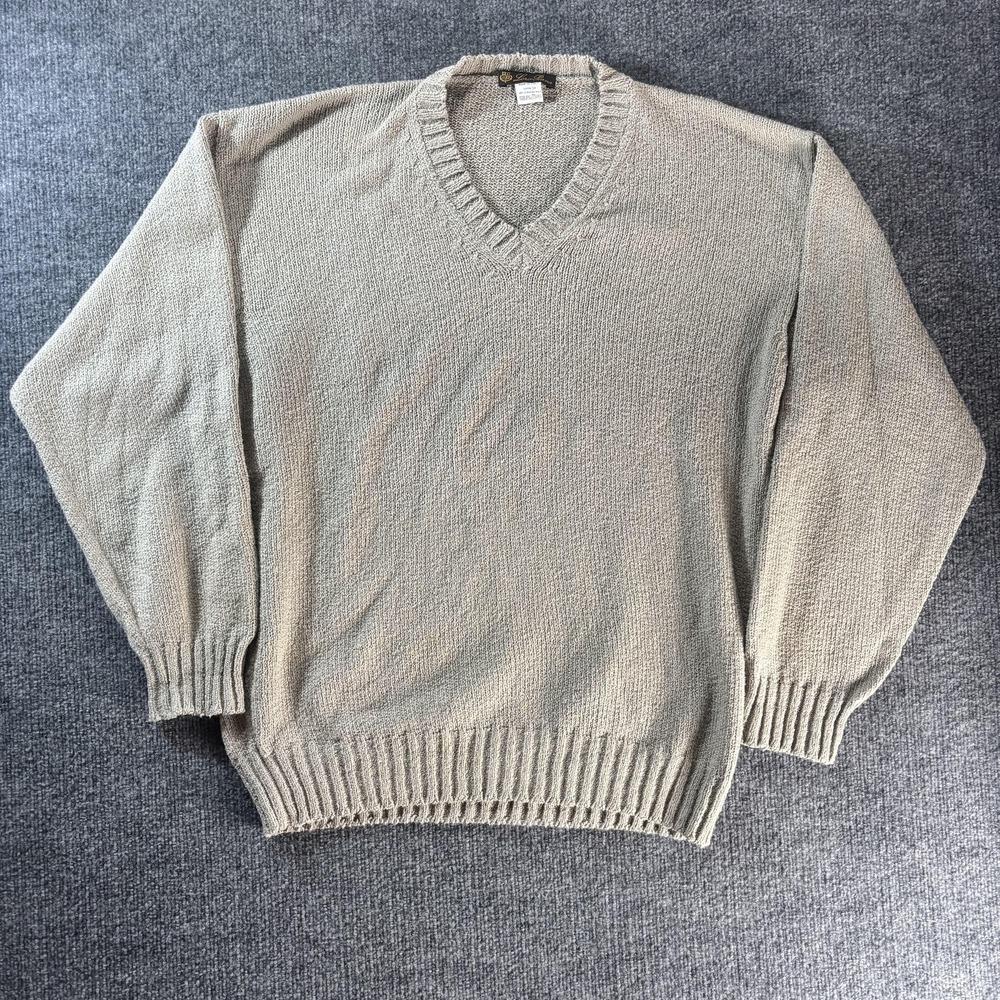 Loro‎ Piana Sweater Mens XL Beige V Neck Cotton Knit Pullover Made In Italy